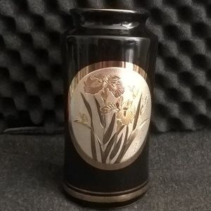 Original Art of Chokin Black Floral Butterfly Vase